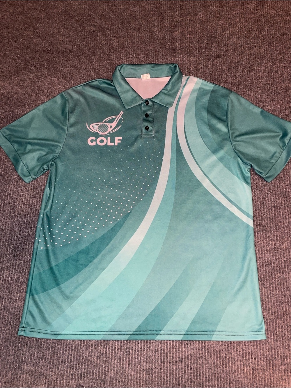 Men's Golf Polo Shirt Large Teal/Green Performance Moisture Wicking Golf Print